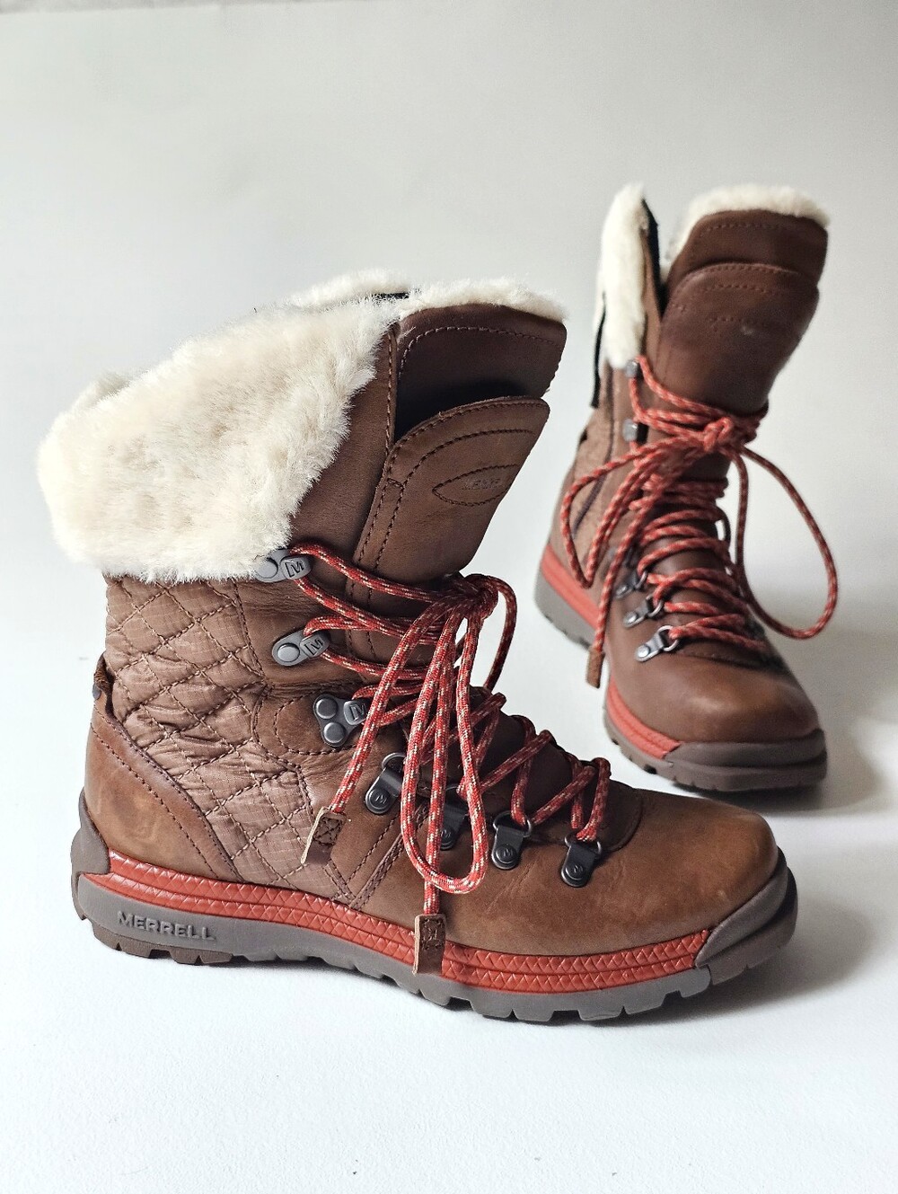 Merrell Astoria Mid Waterproof Winter Boots Brown Faux Fur Leather Women's US 6